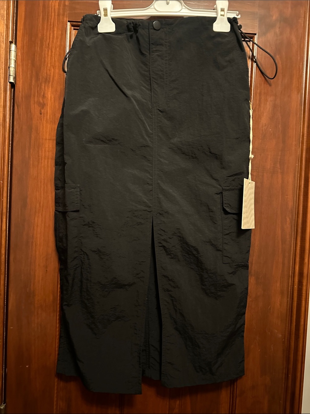 Black Midi Cargo Skirt with Front Slit